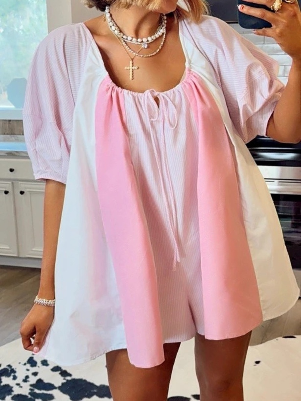 Peach Love Pink & White Striped Mini Dress Size Medium